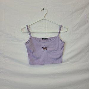 SHEIN Purple Cropped Cami With Butterfly Woman